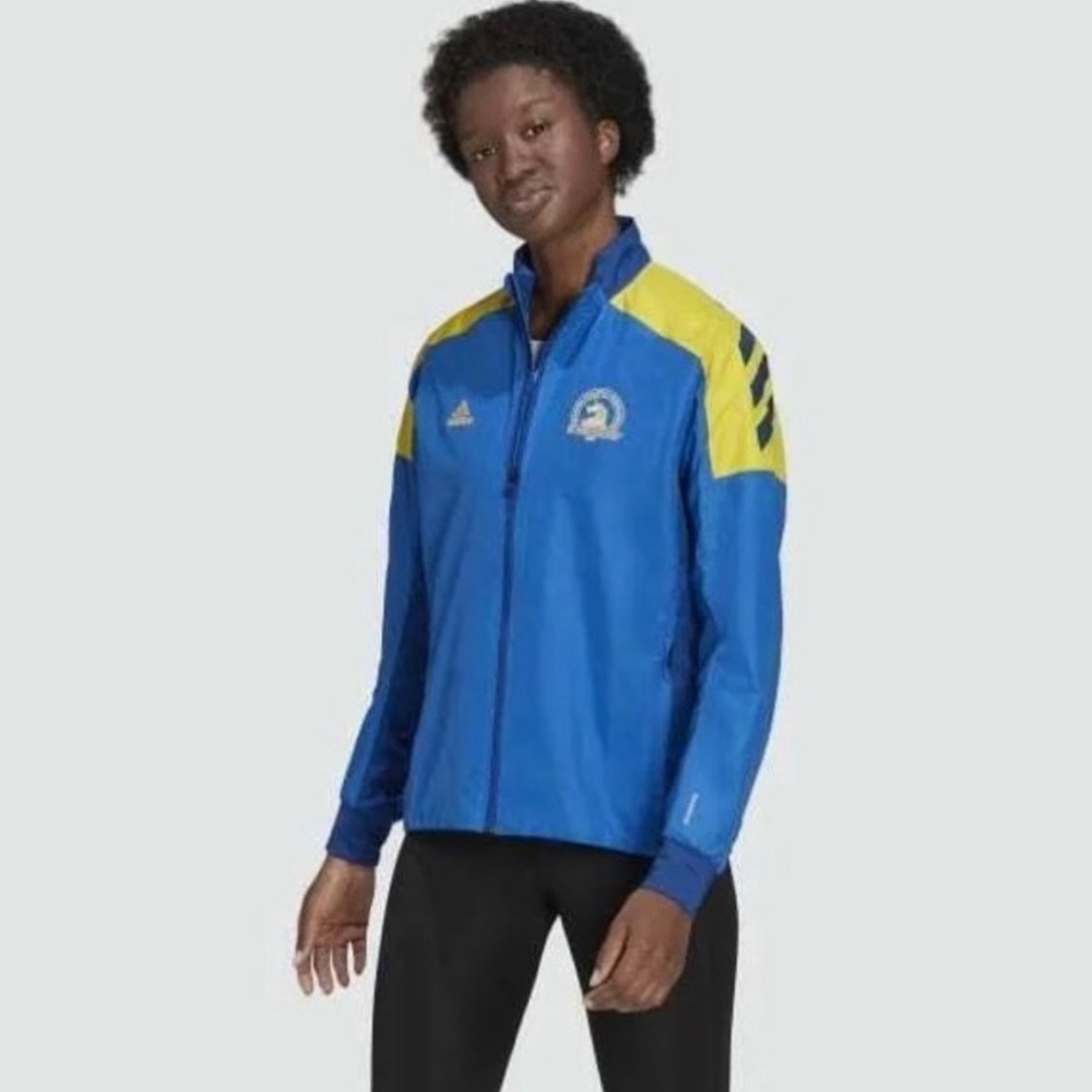 Adidas 2021 Boston Marathon Blue and Yellow Jacket